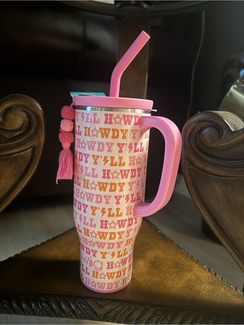 Swig Howdy Pink Tumbler with Handle & Straw